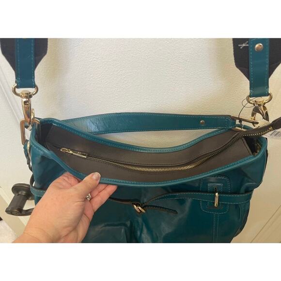 DKNY NEW teal leather shoulder bag with crossbody strap Gorgeous! - Picture 6 of 12